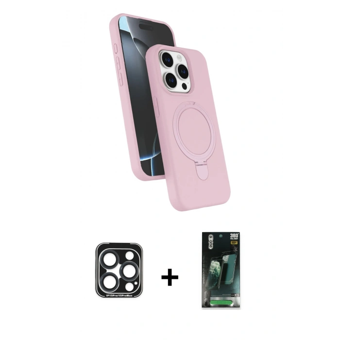 MARSİLYAN™- iPhone 15 Pro Max Kılıf İz Işık Koleksiyonu - Siyah 360 Mat Full Body Arka Koruyucu + PVD Metal Kamera Lens - LT