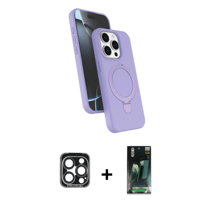 MARSİLYAN™- iPhone 15 Pro Max Kılıf İz Işık Koleksiyonu - Siyah 360 Mat Full Body Arka Koruyucu + PVD Metal Kamera Lens - LT
