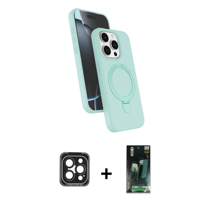 MARSİLYAN™- iPhone 15 Pro Max Kılıf İz Işık Koleksiyonu - Siyah 360 Mat Full Body Arka Koruyucu + PVD Metal Kamera Lens - SH