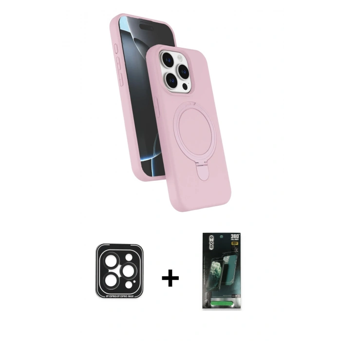 MARSİLYAN™- iPhone 15 Pro Max Kılıf İz Işık Koleksiyonu - Siyah 360 Mat Full Body Arka Koruyucu + PVD Metal Kamera Lens - SH