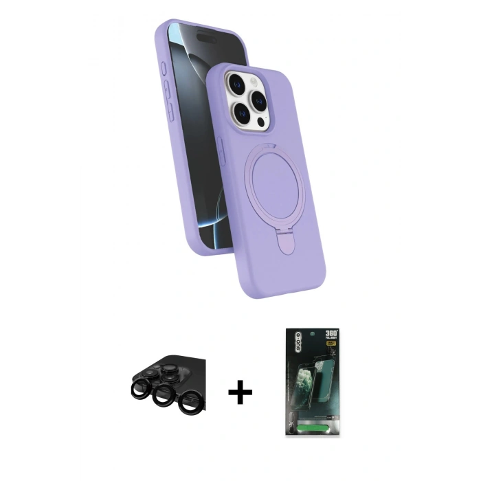 MARSİLYAN™- iPhone 15 Pro Max Kılıf İz Işık Koleksiyonu - Siyah 360 Mat Full Body Arka Koruyucu + Raze Metal Kamera Lens - SH