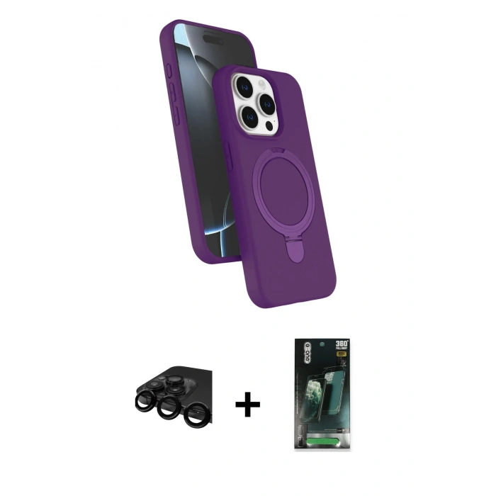 MARSİLYAN™- iPhone 15 Pro Max Kılıf İz Işık Koleksiyonu - Siyah 360 Mat Full Body Arka Koruyucu + Raze Metal Kamera Lens - SH