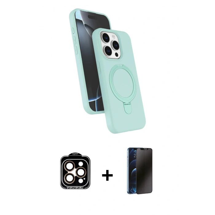 MARSİLYAN™- iPhone 15 Pro Max Kılıf İz Işık Koleksiyonu - Siyah 3D Antistatik Hayalet Cam Ekran Koruyucu + PVD Metal Kamera Lens - TU