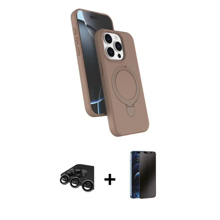 MARSİLYAN™- iPhone 15 Pro Max Kılıf İz Işık Koleksiyonu - Siyah 3D Antistatik Hayalet Cam Ekran Koruyucu + Raze Metal Kamera Lens - TMGI