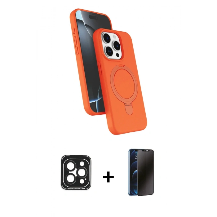 MARSİLYAN™- iPhone 15 Pro Max Kılıf İz Işık Koleksiyonu - Siyah 3D Antistatik Hayalet Cam Ekran Koruyucu + PVD Metal Kamera Lens - SH