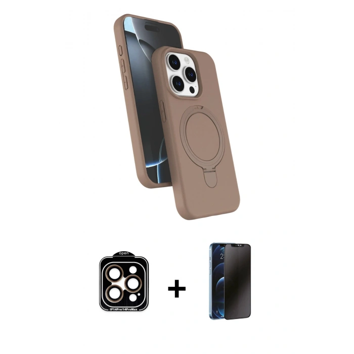 MARSİLYAN™- iPhone 15 Pro Max Kılıf İz Işık Koleksiyonu - Siyah 3D Antistatik Hayalet Cam Ekran Koruyucu + PVD Metal Kamera Lens - TU