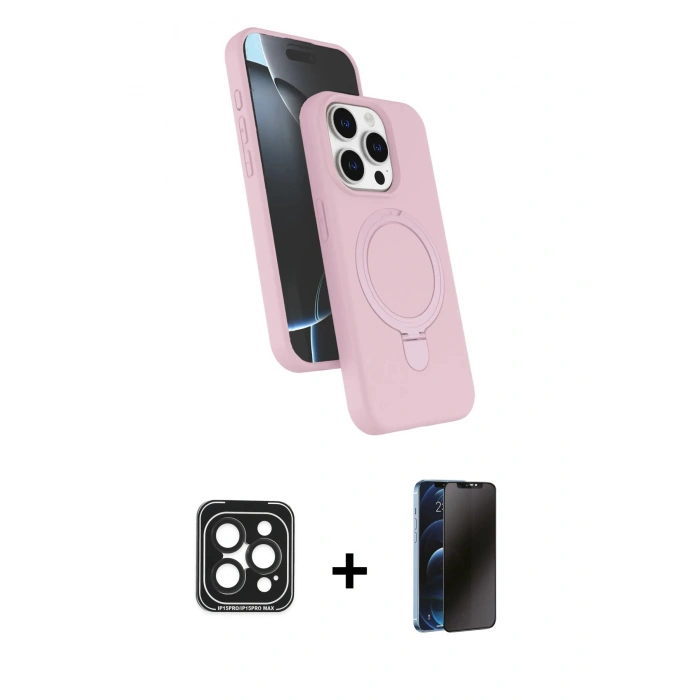 MARSİLYAN™- iPhone 15 Pro Max Kılıf İz Işık Koleksiyonu - Siyah 3D Antistatik Hayalet Cam Ekran Koruyucu + PVD Metal Kamera Lens - SH