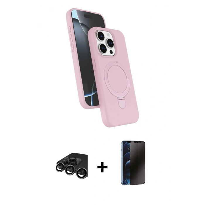 MARSİLYAN™- iPhone 15 Pro Max Kılıf İz Işık Koleksiyonu - Siyah 3D Antistatik Hayalet Cam Ekran Koruyucu + Raze Metal Kamera Lens - TMGI