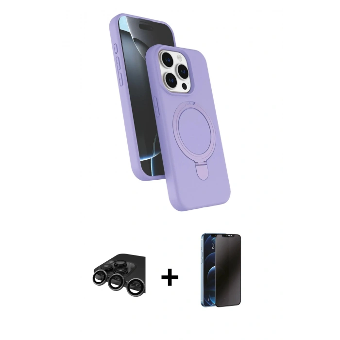MARSİLYAN™- iPhone 15 Pro Max Kılıf İz Işık Koleksiyonu - Siyah 3D Antistatik Hayalet Cam Ekran Koruyucu + Raze Metal Kamera Lens - TMGI