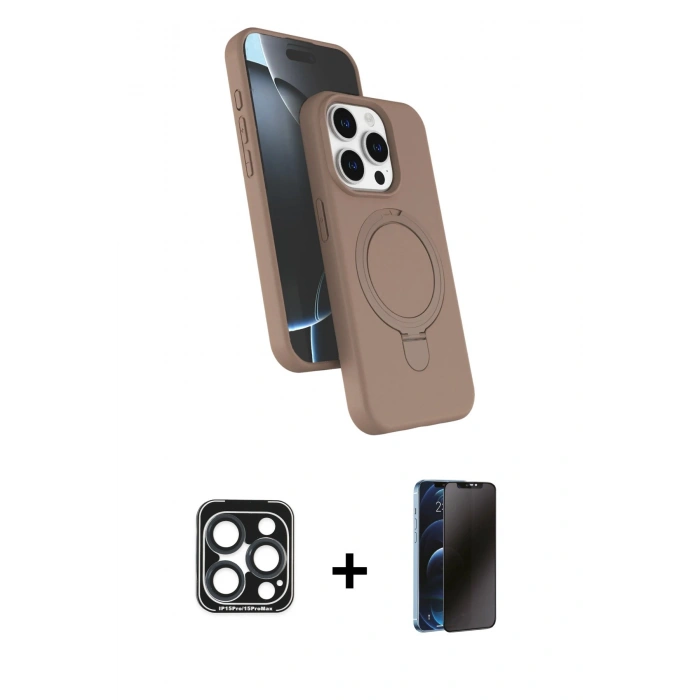 MARSİLYAN™- iPhone 15 Pro Max Kılıf İz Işık Koleksiyonu - Siyah 3D Antistatik Hayalet Cam Ekran Koruyucu + PVD Metal Kamera Lens - LT