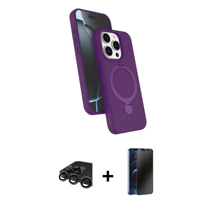MARSİLYAN™- iPhone 15 Pro Max Kılıf İz Işık Koleksiyonu - Siyah 3D Antistatik Hayalet Cam Ekran Koruyucu + Raze Metal Kamera Lens - TMGI