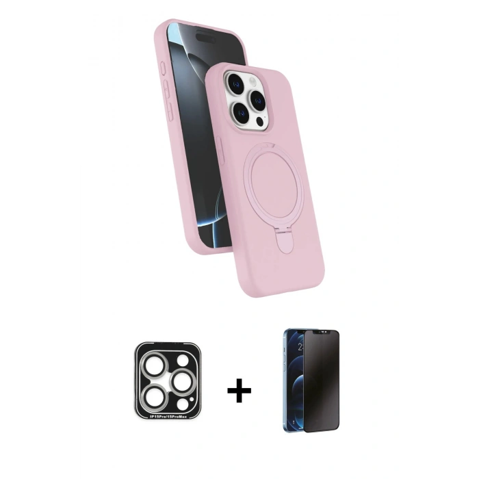 MARSİLYAN™- iPhone 15 Pro Max Kılıf İz Işık Koleksiyonu - Siyah 3D Antistatik Hayalet Cam Ekran Koruyucu + PVD Metal Kamera Lens - GS