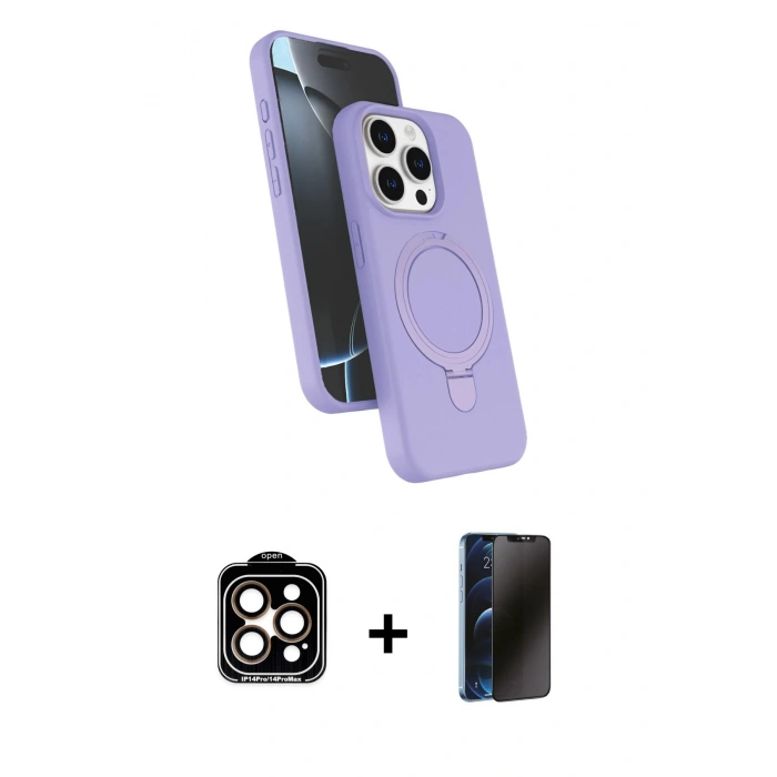 MARSİLYAN™- iPhone 15 Pro Max Kılıf İz Işık Koleksiyonu - Siyah 3D Antistatik Hayalet Cam Ekran Koruyucu + PVD Metal Kamera Lens - TU