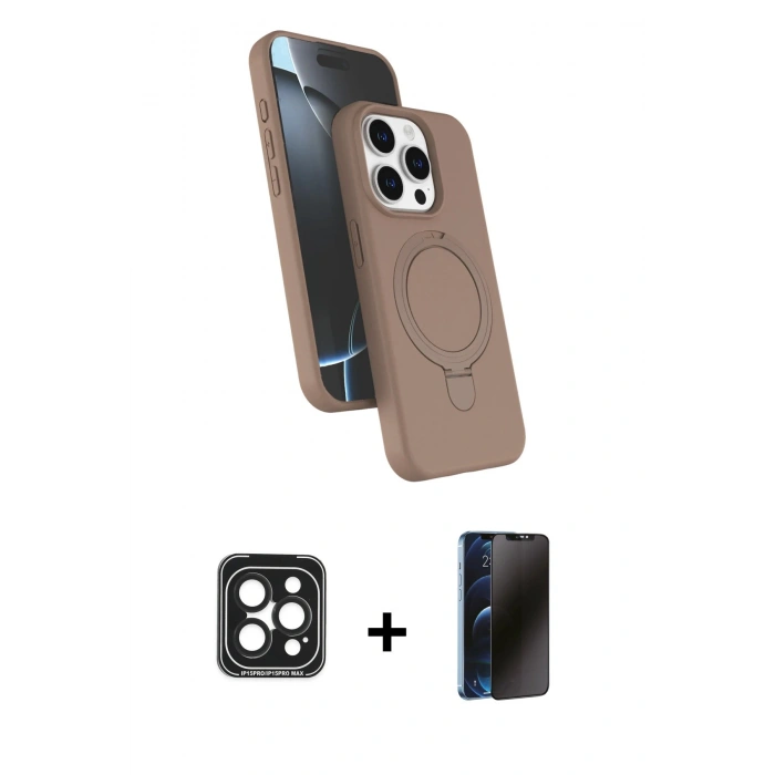 MARSİLYAN™- iPhone 15 Pro Max Kılıf İz Işık Koleksiyonu - Siyah 3D Antistatik Hayalet Cam Ekran Koruyucu + PVD Metal Kamera Lens - SH