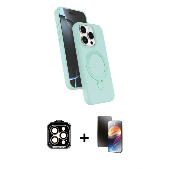 MARSİLYAN™- iPhone 15 Pro Max Kılıf İz Işık Koleksiyonu - Siyah 3D Antistatik Mat Seramik Nano Ekran Koruyucu + Turuncu PVD Metal Kamera Lens