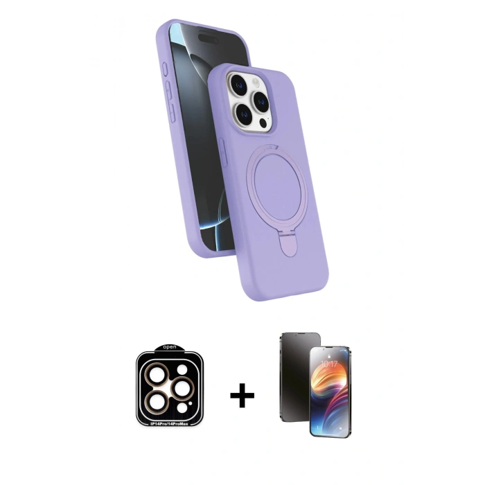 MARSİLYAN™- iPhone 15 Pro Max Kılıf İz Işık Koleksiyonu - Siyah 3D Antistatik Mat Seramik Nano Ekran Koruyucu + Turuncu PVD Metal Kamera Lens