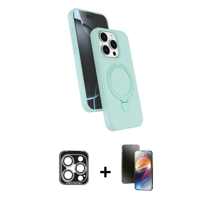 MARSİLYAN™- iPhone 15 Pro Max Kılıf İz Işık Koleksiyonu - Siyah 3D Antistatik Mat Seramik Nano Ekran Koruyucu + PVD Metal Kamera Lens - GS