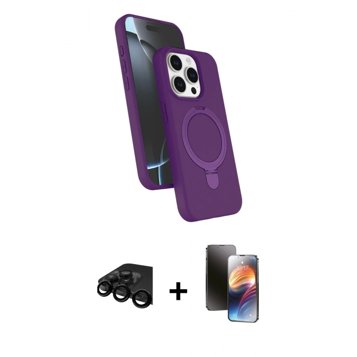 MARSİLYAN™- iPhone 15 Pro Max Kılıf İz Işık Koleksiyonu - Siyah 3D Antistatik Mat Seramik Nano Ekran Koruyucu + Raze Metal Kamera Lens - SH
