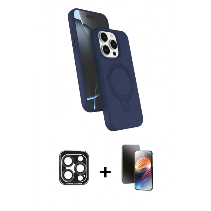 MARSİLYAN™- iPhone 15 Pro Max Kılıf İz Işık Koleksiyonu - Siyah 3D Antistatik Mat Seramik Nano Ekran Koruyucu + PVD Metal Kamera Lens - LT
