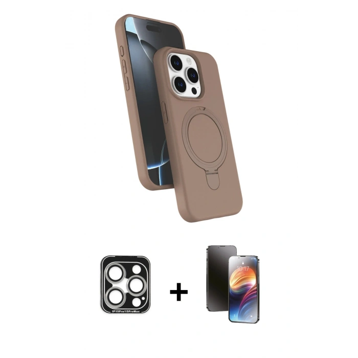 MARSİLYAN™- iPhone 15 Pro Max Kılıf İz Işık Koleksiyonu - Siyah 3D Antistatik Mat Seramik Nano Ekran Koruyucu + PVD Metal Kamera Lens - GS