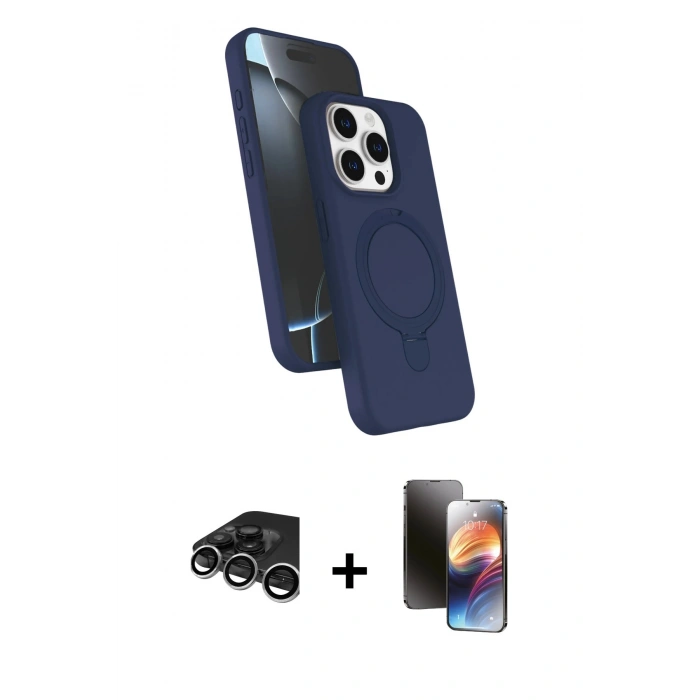 MARSİLYAN™- iPhone 15 Pro Max Kılıf İz Işık Koleksiyonu - Siyah 3D Antistatik Mat Seramik Nano Ekran Koruyucu + Raze Metal Kamera Lens - GS