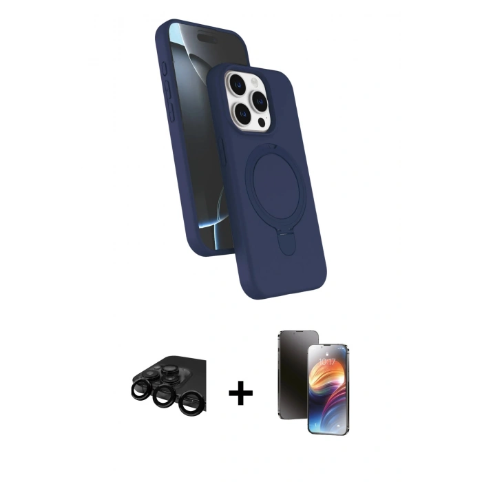 MARSİLYAN™- iPhone 15 Pro Max Kılıf İz Işık Koleksiyonu - Siyah 3D Antistatik Mat Seramik Nano Ekran Koruyucu + Raze Metal Kamera Lens - SH