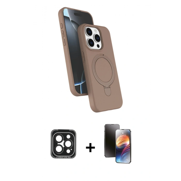 MARSİLYAN™- iPhone 15 Pro Max Kılıf İz Işık Koleksiyonu - Siyah 3D Antistatik Mat Seramik Nano Ekran Koruyucu + PVD Metal Kamera Lens - SH