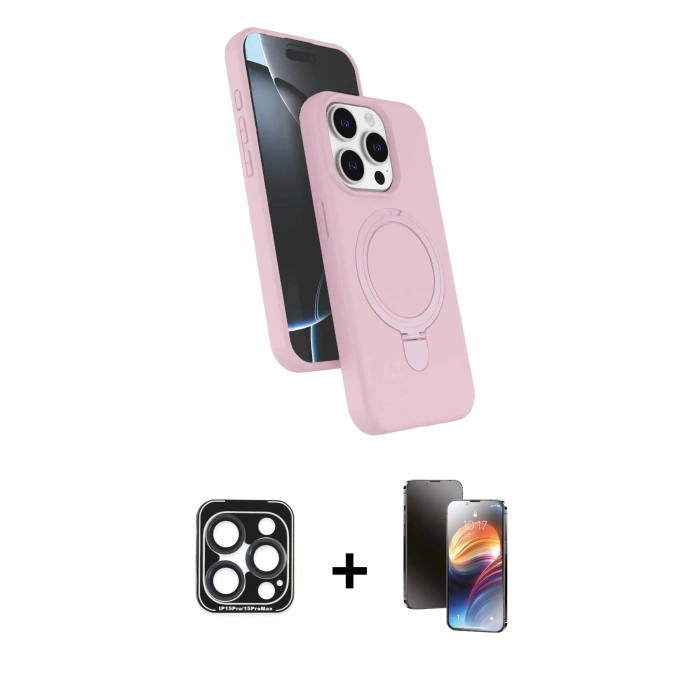 MARSİLYAN™- iPhone 15 Pro Max Kılıf İz Işık Koleksiyonu - Siyah 3D Antistatik Mat Seramik Nano Ekran Koruyucu + PVD Metal Kamera Lens - LT