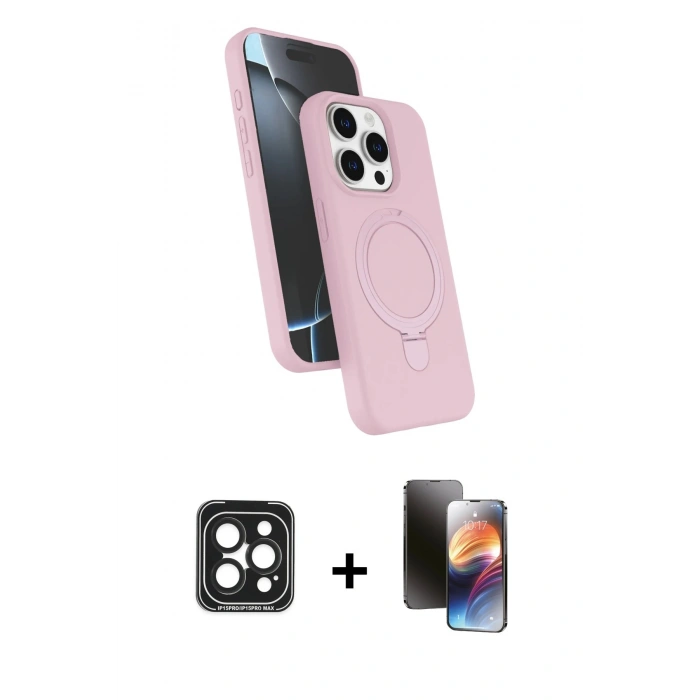 MARSİLYAN™- iPhone 15 Pro Max Kılıf İz Işık Koleksiyonu - Siyah 3D Antistatik Mat Seramik Nano Ekran Koruyucu + PVD Metal Kamera Lens - SH