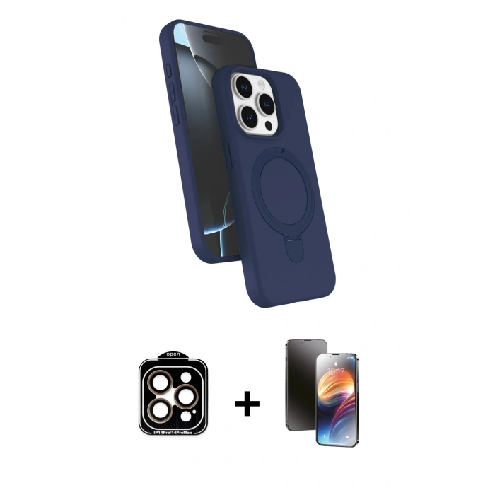 MARSİLYAN™- iPhone 15 Pro Max Kılıf İz Işık Koleksiyonu - Siyah 3D Antistatik Mat Seramik Nano Ekran Koruyucu + Turuncu PVD Metal Kamera Lens