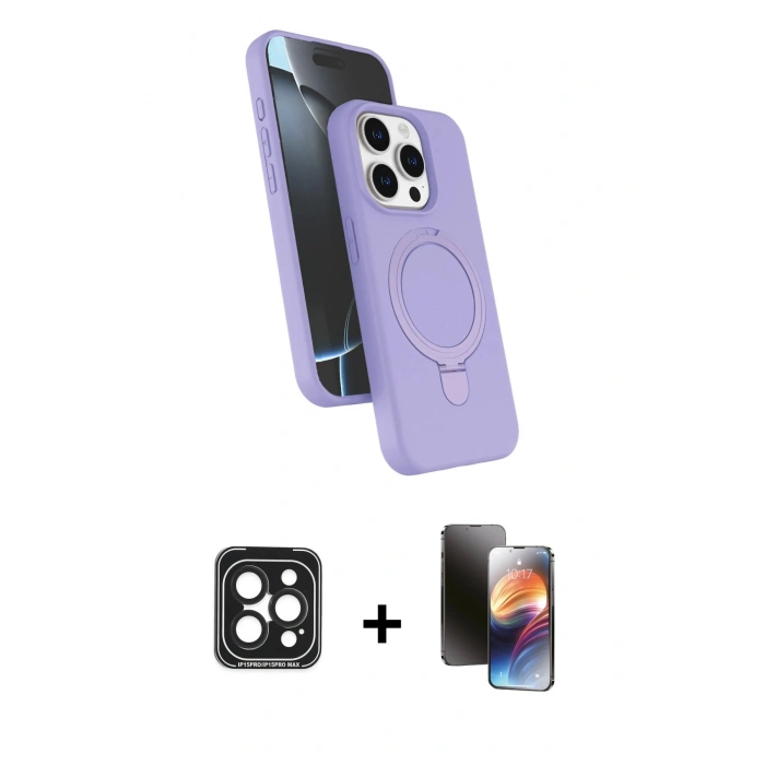MARSİLYAN™- iPhone 15 Pro Max Kılıf İz Işık Koleksiyonu - Siyah 3D Antistatik Mat Seramik Nano Ekran Koruyucu + PVD Metal Kamera Lens - SH