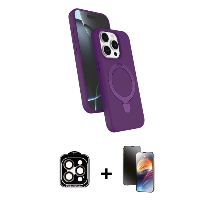 MARSİLYAN™- iPhone 15 Pro Max Kılıf İz Işık Koleksiyonu - Siyah 3D Antistatik Mat Seramik Nano Ekran Koruyucu + Turuncu PVD Metal Kamera Lens