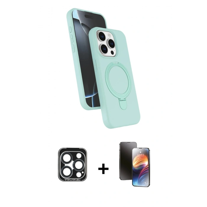 MARSİLYAN™- iPhone 15 Pro Max Kılıf İz Işık Koleksiyonu - Siyah 3D Antistatik Mat Seramik Nano Ekran Koruyucu + PVD Metal Kamera Lens - LT
