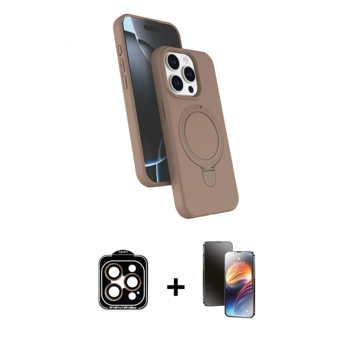 MARSİLYAN™- iPhone 15 Pro Max Kılıf İz Işık Koleksiyonu - Siyah 3D Antistatik Mat Seramik Nano Ekran Koruyucu + Turuncu PVD Metal Kamera Lens