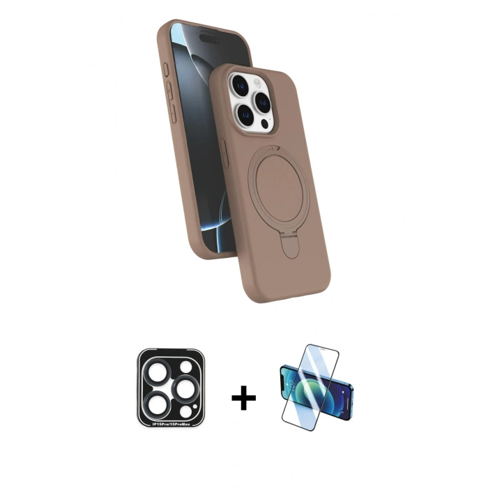 MARSİLYAN™- iPhone 15 Pro Max Kılıf İz Işık Koleksiyonu - Siyah 3D Antistatik Seramik Nano Ekran Koruyucu + PVD Metal Kamera Lens - LT
