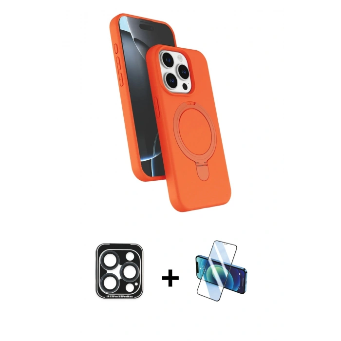 MARSİLYAN™- iPhone 15 Pro Max Kılıf İz Işık Koleksiyonu - Siyah 3D Antistatik Seramik Nano Ekran Koruyucu + PVD Metal Kamera Lens - LT