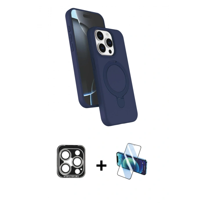 MARSİLYAN™- iPhone 15 Pro Max Kılıf İz Işık Koleksiyonu - Siyah 3D Antistatik Seramik Nano Ekran Koruyucu + PVD Metal Kamera Lens - GS