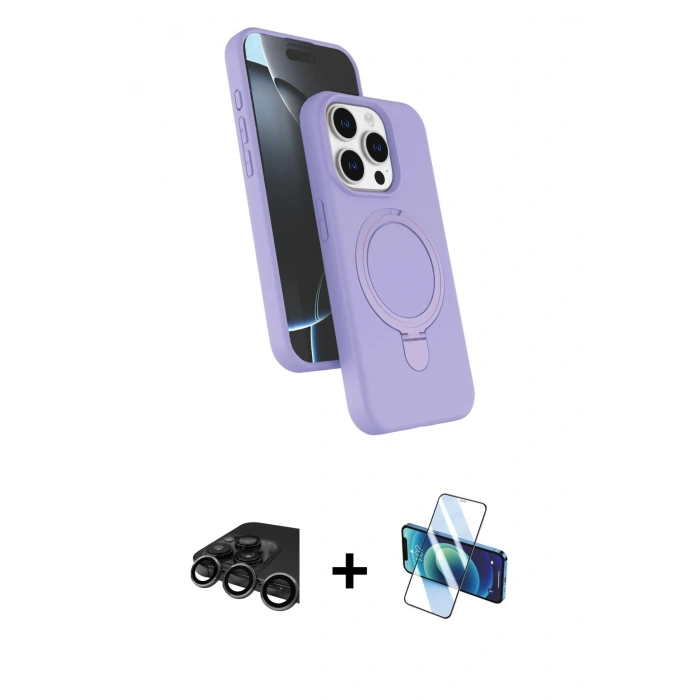 MARSİLYAN™- iPhone 15 Pro Max Kılıf İz Işık Koleksiyonu - Siyah 3D Antistatik Seramik Nano Ekran Koruyucu + Raze Metal Kamera Lens - TMGI