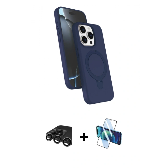 MARSİLYAN™- iPhone 15 Pro Max Kılıf İz Işık Koleksiyonu - Siyah 3D Antistatik Seramik Nano Ekran Koruyucu + Raze Metal Kamera Lens - TMGI