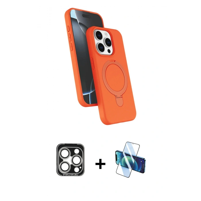 MARSİLYAN™- iPhone 15 Pro Max Kılıf İz Işık Koleksiyonu - Siyah 3D Antistatik Seramik Nano Ekran Koruyucu + PVD Metal Kamera Lens - GS