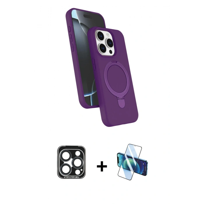 MARSİLYAN™- iPhone 15 Pro Max Kılıf İz Işık Koleksiyonu - Siyah 3D Antistatik Seramik Nano Ekran Koruyucu + PVD Metal Kamera Lens - LT