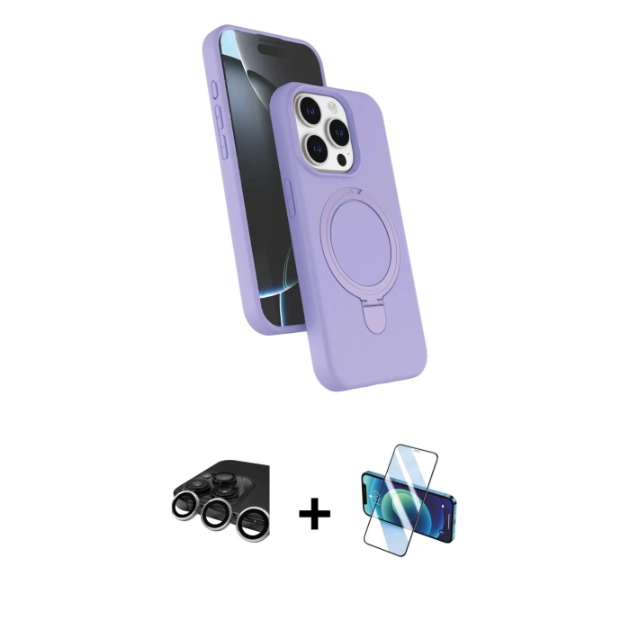 MARSİLYAN™- iPhone 15 Pro Max Kılıf İz Işık Koleksiyonu - Siyah 3D Antistatik Seramik Nano Ekran Koruyucu + Raze Metal Kamera Lens - GS