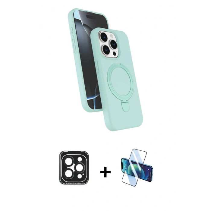 MARSİLYAN™- iPhone 15 Pro Max Kılıf İz Işık Koleksiyonu - Siyah 3D Antistatik Seramik Nano Ekran Koruyucu + PVD Metal Kamera Lens - SH