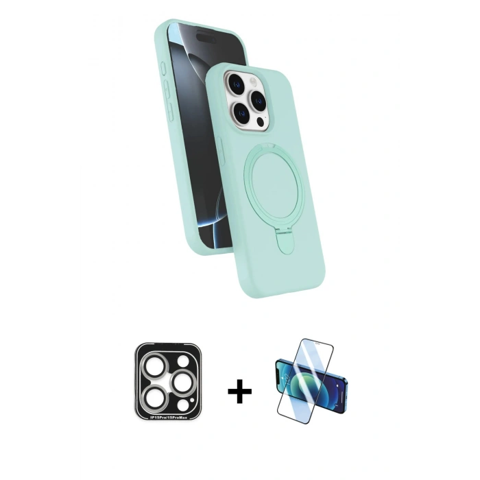 MARSİLYAN™- iPhone 15 Pro Max Kılıf İz Işık Koleksiyonu - Siyah 3D Antistatik Seramik Nano Ekran Koruyucu + PVD Metal Kamera Lens - GS