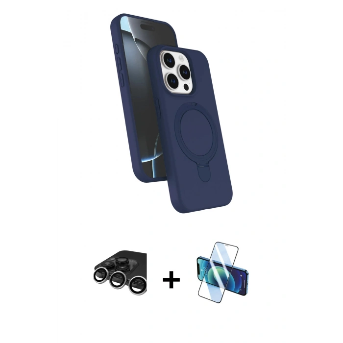 MARSİLYAN™- iPhone 15 Pro Max Kılıf İz Işık Koleksiyonu - Siyah 3D Antistatik Seramik Nano Ekran Koruyucu + Raze Metal Kamera Lens - GS