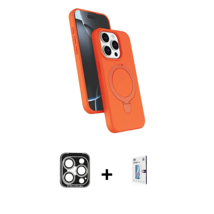 MARSİLYAN™- iPhone 15 Pro Max Kılıf İz Işık Koleksiyonu - Siyah Bilvis 0.18mm Plus Cam Ekran Koruyucu + PVD Metal Kamera Lens - GS