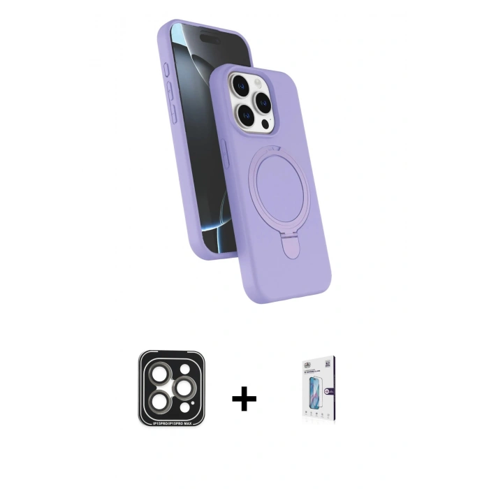 MARSİLYAN™- iPhone 15 Pro Max Kılıf İz Işık Koleksiyonu - Siyah Bilvis 0.18mm Plus Cam Ekran Koruyucu + PVD Metal Kamera Lens - GI