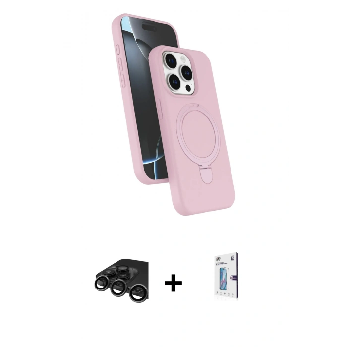 MARSİLYAN™- iPhone 15 Pro Max Kılıf İz Işık Koleksiyonu - Siyah Bilvis 0.18mm Plus Cam Ekran Koruyucu + Raze Metal Kamera Lens - TMGI