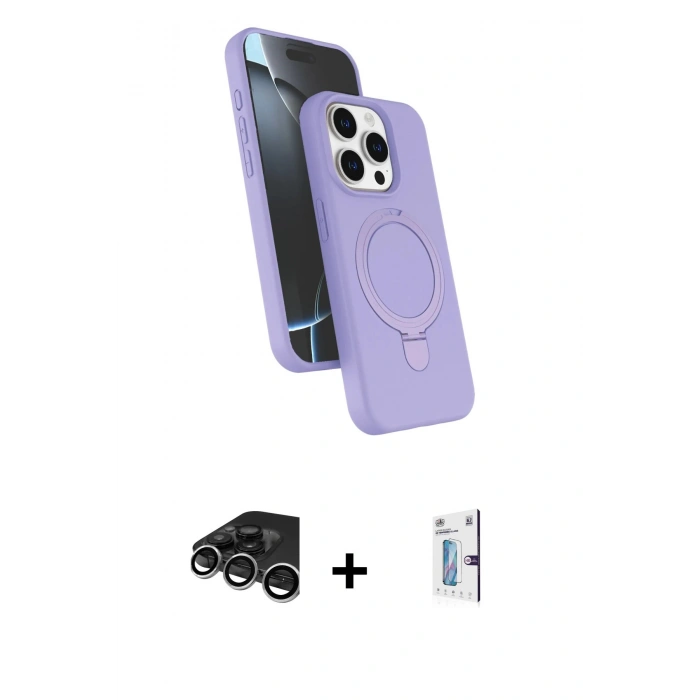 MARSİLYAN™- iPhone 15 Pro Max Kılıf İz Işık Koleksiyonu - Siyah Bilvis 0.18mm Plus Cam Ekran Koruyucu + Raze Metal Kamera Lens - GS