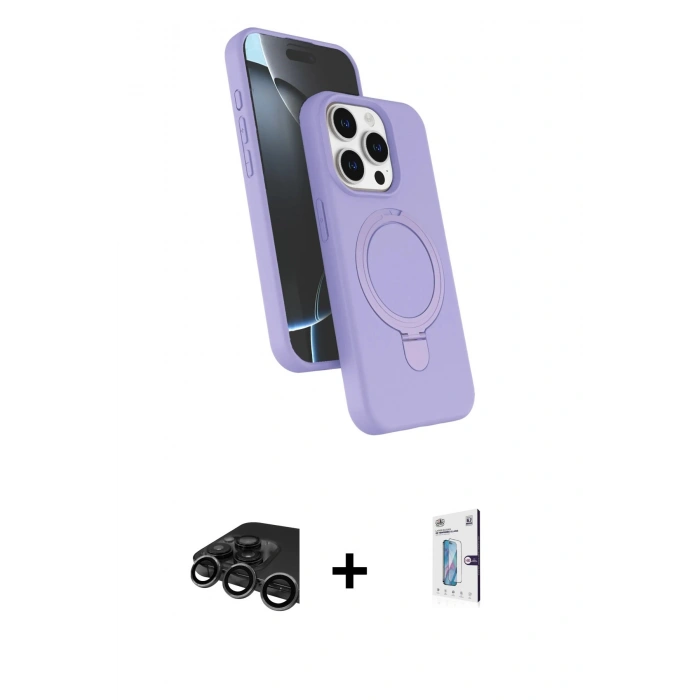 MARSİLYAN™- iPhone 15 Pro Max Kılıf İz Işık Koleksiyonu - Siyah Bilvis 0.18mm Plus Cam Ekran Koruyucu + Raze Metal Kamera Lens - TMGI